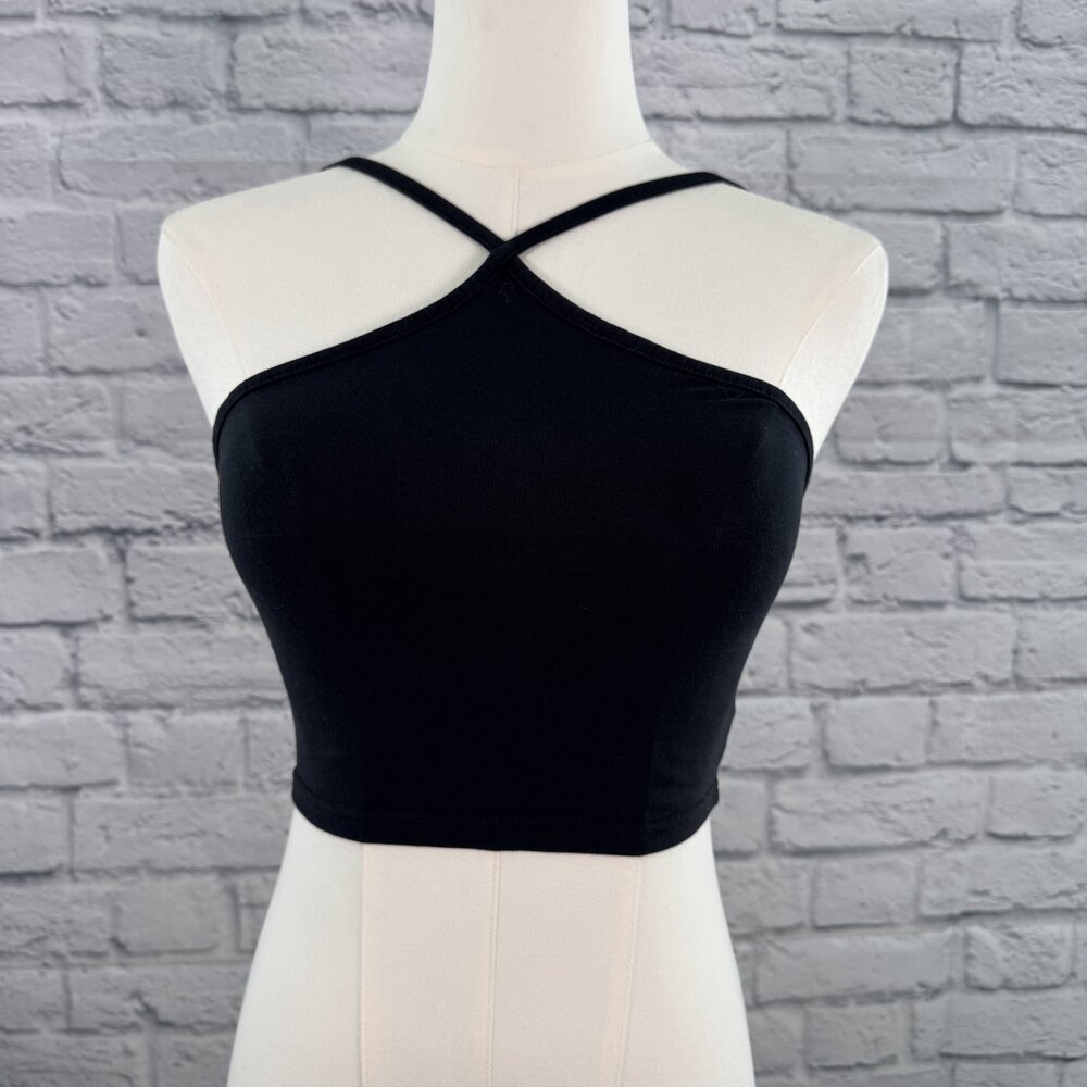 H&M Divided Black Halter Neck Strappy Crop Top S Going Out